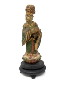 19th/20th C. Chinese Painted And Carved Wood Daoist Figure