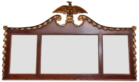 Antique American Federal Gilt Carved Triple Mirror With Gilt Eagle