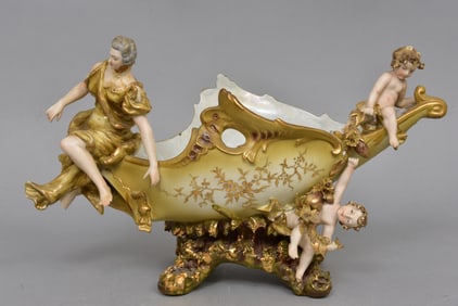 Japanese Porcelain Centerpiece Cherubs and Nymph Compote