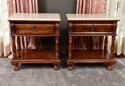 Pair of Pulaski Side Tables with Marble Tops
