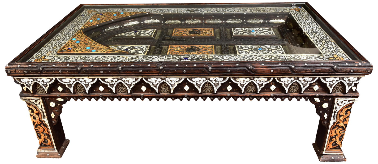 Moroccan Converted Door Cocktail Table With Glass Top (1 of 12)