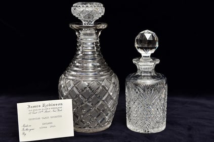 Antique Circa 1815 Georgian Glass Decanter and Cut Glass Decanter