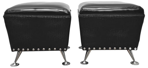 Faux Leather Studded Footstools, A Pair