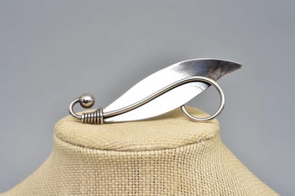 Orl Sterling Silver Signed Leaf Form Brooch