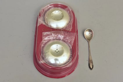 Cohr Hans Hansen Danish Sterling Silver Salt & Pepper Shakers With Spoon