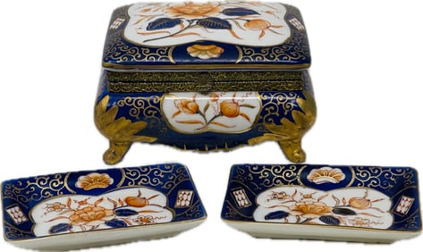 Porcelain Japanese Trinket Box With Nesting Trays