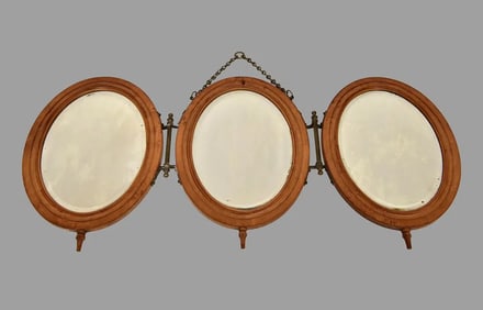 19th Century Tri-Fold Gentleman's Burl Wood Shaving Mirror