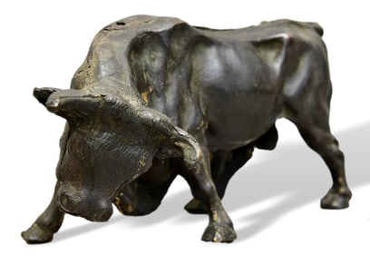Charging Bronze Bull Figurine