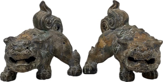 Pair Of Chinese Iron Foo Dogs