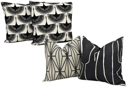 Set of Four Art Deco Inspired Down Filled Throw Pillows