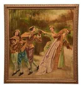 F. Rodano Oil On Velvet Fete Galante Scene Dated 1898