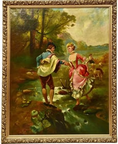 After Cesare Agostino Detti Oil On Canvas Painting Tres Galant