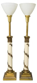 Pair of Stiffel Neoclassical Style Column Brass Table Lamps