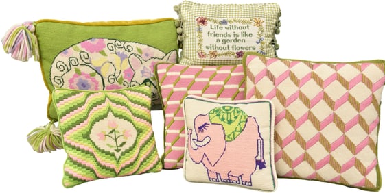 Collection of Six Vintage Needlepoint Pillows