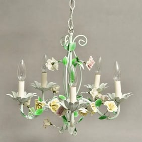 Six Arm Floral Tole Chandelier