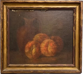 18th C. Still Life Fruit Oil Painting Of Peaches And A Jug