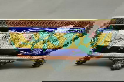 Majolica Jardinière with Flanking Elephants