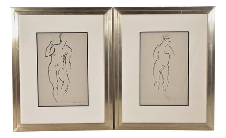 Pair Of Signed Figuritive Drawings Dated '63 and '64