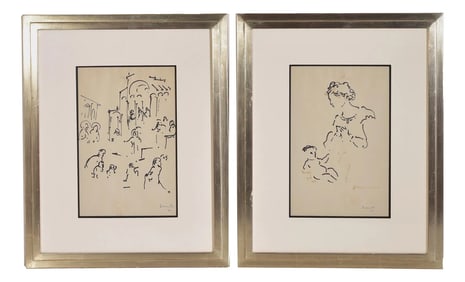 Pair Of Signed Figurative Drawings Dated 1963