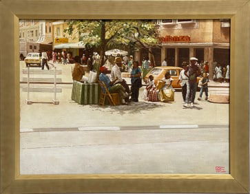 Street Market Oil Painting On Board