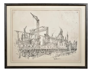 Joseph Pennell (American, 1860-1926) Signed Lithograph Titled “Museum Extensions, Berlin”