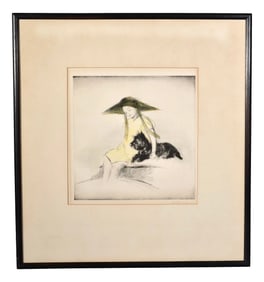Margery Ryerson (1886-1989) Signed Hand Colored Etching Titled "Young Girl With Scottie"
