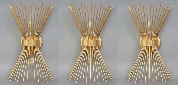 Set of Three New Gilt Starburst Wall Sconces