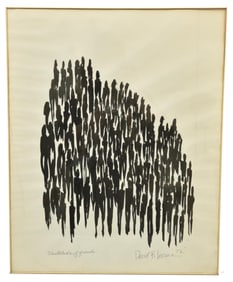 Signed David B. Levine Pen and Ink Titled “Multitude Of Friends”