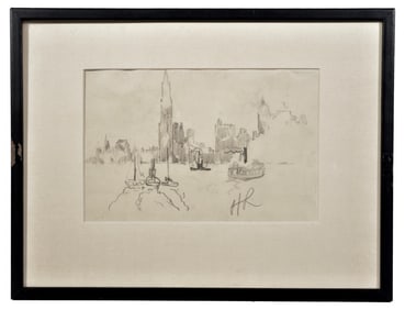 Hayley Lever (1860-1958) Signed Pencil Drawing of a Cityscape Scene