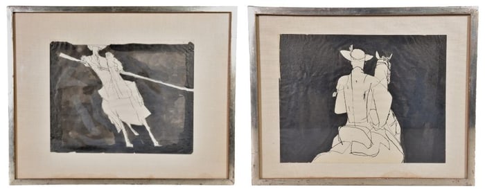Pair of Mixed Media Paintings Depicting Men On Horseback