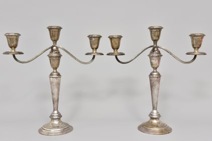 Pair of Alvin Sterling Silver Weighted Convertible Three Arm Candelabras