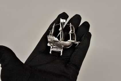 Sterling Silver Miniature S. Maria Ship Model