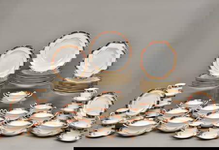Royal Crown Derby Cloisonne Dinnerware - Complete Service for 12 (76 pcs.): Including: - 12 Dinner plates: 10 5/8" - 12 Salad plates: 8 1/2" - 12 Bread & butter plates: 6 1/4" - 12 Octagon shaped bowls - 12 Demitasse cups and saucers - 12 Bouillon double handled bowls and sau