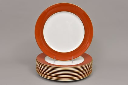 Set of 12 Royal Crown Derby Terracotta Band Charger Plates