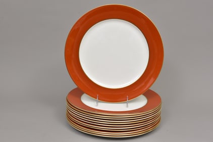 Set of 12 Royal Crown Derby Terracotta Band Charger Plates