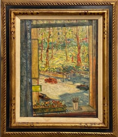 Signed Mary Ascher Oil Painting Titled "Union Square From Studio Window"