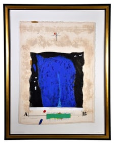 Etude Masse Bleue by French Artist James Coignard Etching With Collage on Laid Paper