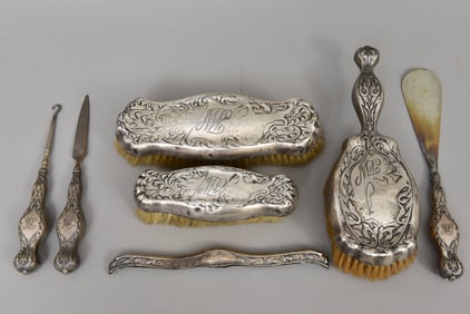 R. Blackinton Sterling Silver Seven Piece Vanity Set
