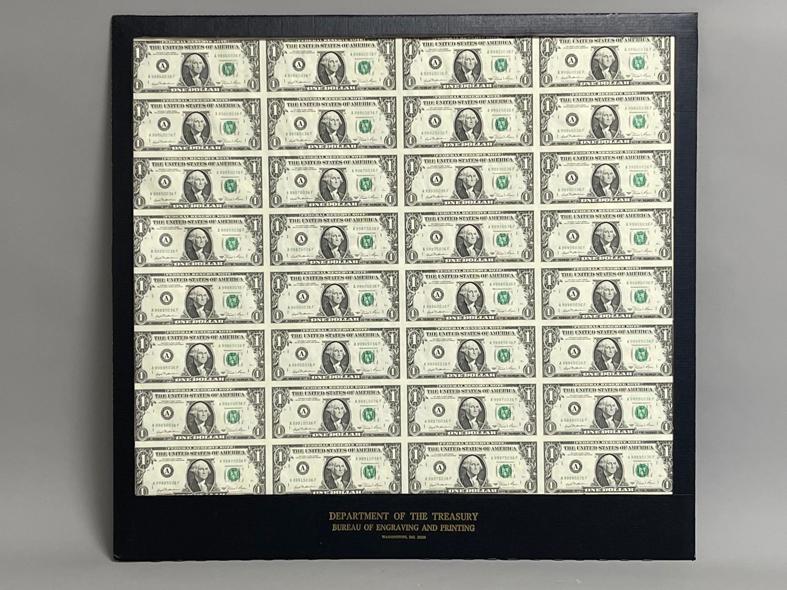 1981 Department of the Treasury Uncut Sheet of 32 $1.00 Bills (1 of 6)