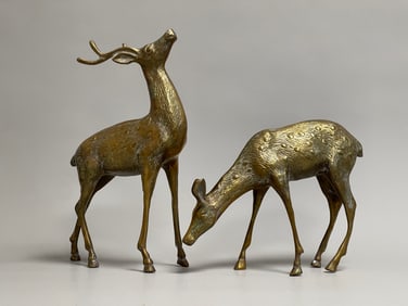 1970s Buck And Doe Brass Deer Figurines