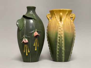 Door Studio Dark Sage Matte Fuchsia Vase And Curled Fern Vase