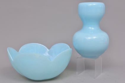 Aqua Blue Vase and Bowl