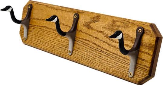 Hand Crafted Solid Oak Canadian Goose Wall Mount Coat Rack, Signed