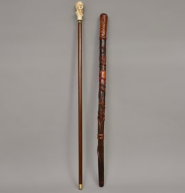 Antique Folk Art Walking Stick With Eagle and Wraparound Snake, Mozart Walking Stick