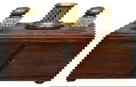Antique Oak Inkwell Letter Box With Stamp Dispenser