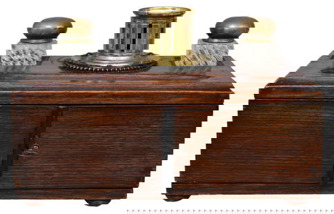 Antique Oak Inkwell Letter Box With Stamp Dispenser: Dimensions: 10 1/2&rdquo;W x 6&rdquo;D x 6&rdquo;H Town Auction House & Gallery offers local delivery to Manhattan, Connecticut and Westchester for most items excluding large furniture. For a price qu