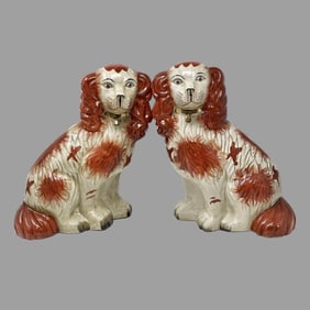 Pair Of Staffordshire Style King Charles Spaniel Dog Figurines