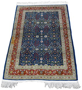 Hand Knotted Silk Hereke Area Rug: Dimensions: 5’ 3&rdquo; x 3’ 6&rdquo; (w/o fringe) Town Auction House & Gallery also offers local delivery to Manhattan, Connecticut and Westchester for most items excluding large furniture. For a