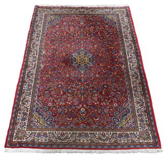 Hand Knotted Kashan Area Rug: Dimensions: 6’5&rdquo; x 4’3&rdquo; (w/o fringe) Town Auction House & Gallery also offers local delivery to Manhattan, Connecticut and Westchester for most items excluding large furniture. For a p