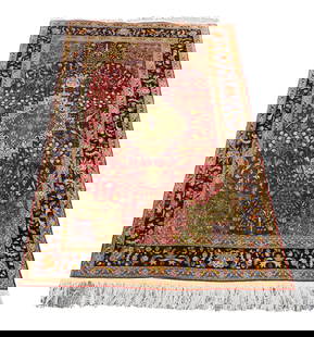 Kashmir Silk Hand Knotted Area Rug: Dimensions: 6’4&rdquo; x 3’11&rdquo; Town Auction House & Gallery also offers local delivery to Manhattan, Connecticut and Westchester for most items excluding large furniture. For a price quote o